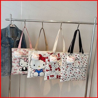 Túi xách in hình hoạt hình Sanrio HelloKitty cho bé gái Túi đeo vai dung tích lớn Túi lưu trữ vải thông thường dành cho sinh viên