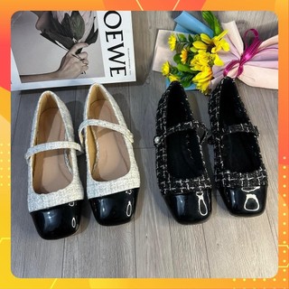 Giày búp bê mũi vuông bigsize vá mũi phối dạ bệt size 40-44