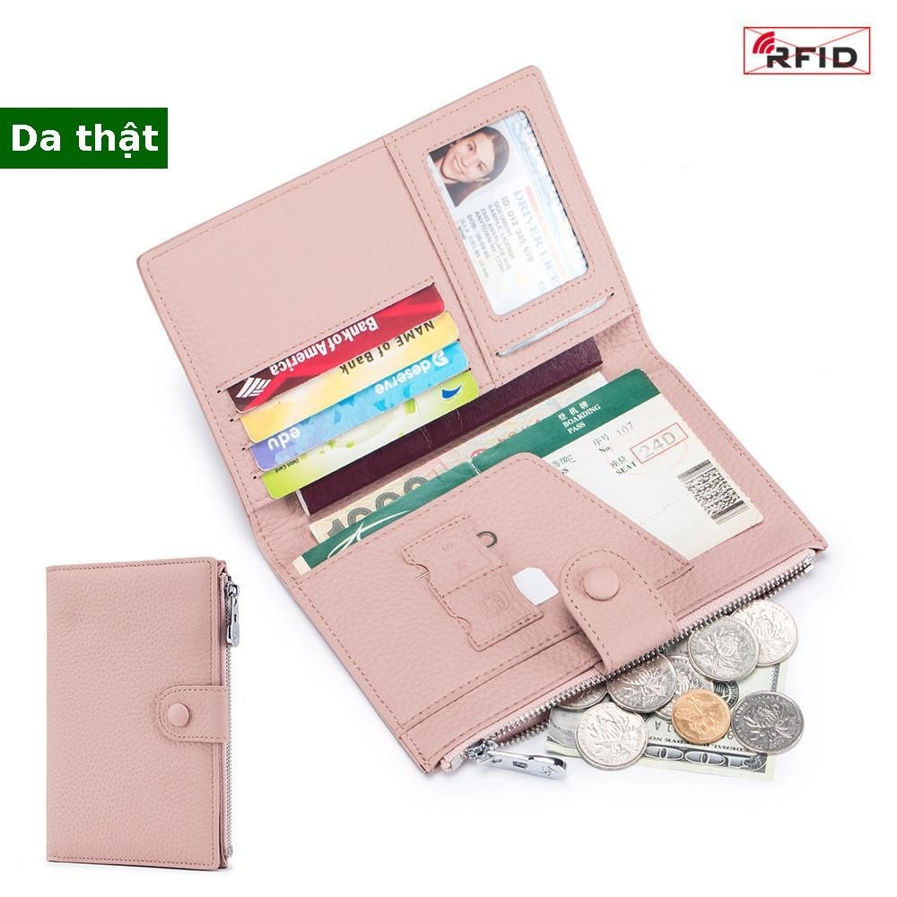 Da Thật Chính Hãng RFID Mỏng Đa Năng Hộ Chiếu Nữ Mới Ví Đựng Vé Hộ Chiếu Đựng Thẻ Túi Bảo Quản