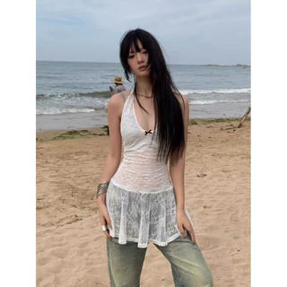 Hot Girl Ren Gợi Cảm Mỏng Trong Suốt Gạc Dây Cổ Treo Đầm Nữ Đơn Giản Phù Hợp Với Tinh Khiết Desire Phong Cách Slim-fit Ôm Hơn Nhìn Lớp