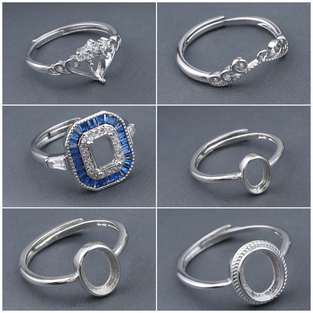 Khung Nhẫn bạc phong cách hoài cổ 6*4 3*3 7*5 8*6 9*7 khung Nhẫn nữ Nhẫn bạc dát đơn giản