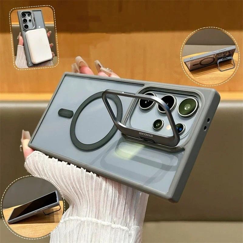 Dành Cho Từ Tính Không Dây Sạc Dành Cho Samsung Galaxy S24 S 22 S23 Ultra S23 FE Plus Bảo Vệ Camera Giá Đỡ Trong Suốt
