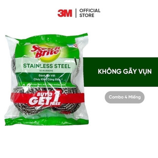 Miếng cọ rửa xoong nồi Inox  3M™ Scotch-Brite®, sợi inox 410 bền chắc, không gãy vụn, 1 gói 4 miếng