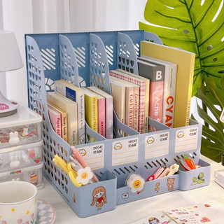 (Tặng Sticker) Kệ Đựng Tài Liệu Văn Phòng 4 Ngăn Kèm Khay Đựng Bút, Kệ Đựng Sách Vở Để Bàn Gấp Gọn