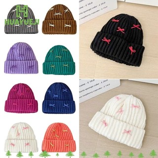 Huayueji Nơ Đan Beanies, Mũ len bảo vệ tai ấm áp dày, Thời trang thoáng khí chống lạnh lộ mặt Mũ len nhỏ ngoài trời