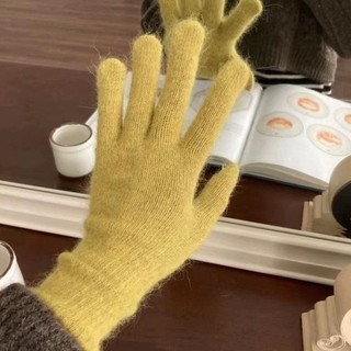 Găng tay lạnh phiên bản mùa đông Hàn Quốc dành cho nữ Găng tay ấm năm ngón dệt kim màu trơn