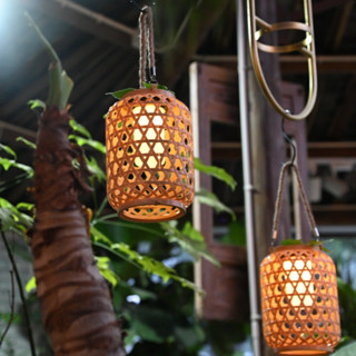 Ngoài Trời Giả Tre Năng Lượng Mặt Trời Đèn Lồng Vườn Đèn Trang Trí Trung Quốc handmade Giả Mây Gió Đèn Lồng Nhỏ Vườn đèn trang trí