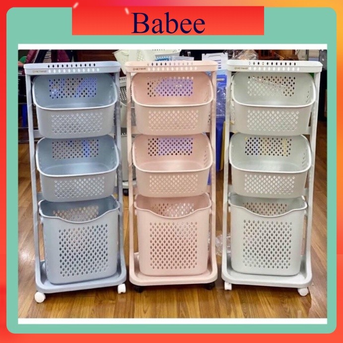 Kệ nhựa 3 tầng 4 tầng đa năng AMIZIN Kệ nhựa 3 tầng có bánh xe KN01