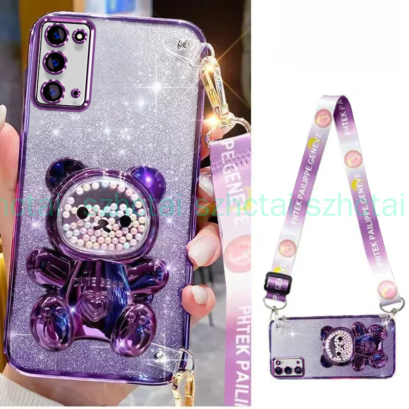 Ốp lưng SAMSUNG NOTE 20 PLUS NOTE 20 Ultra NOTE 20 dây đeo cổ tay dài phong cách với giá đỡ hình gấu