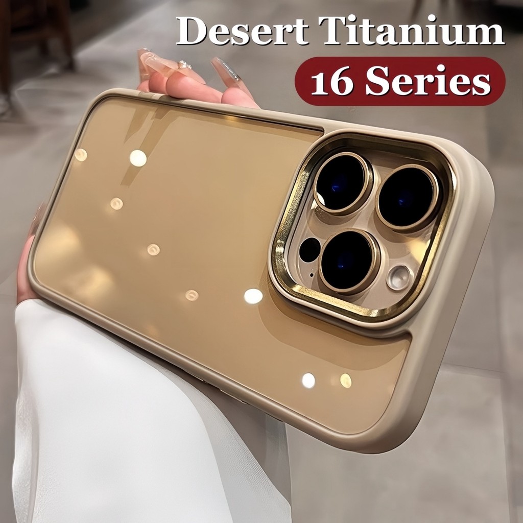 Ốp Điện Thoại Trong Suốt Ống Kính Kim Loại Titan Sa Mạc Cho IPhone 16 Pro Max 13 14 15 Pro Max Vỏ Trong Suốt Silicon Chống Sốc