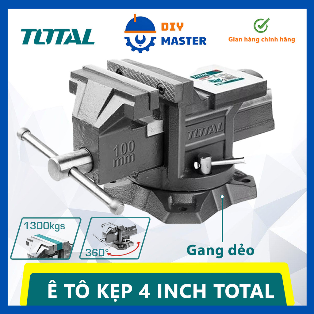 Ê tô kẹp TOTAL Kích thước đế xoay 4 inch Lực kẹp tối đa 1300 KGS, giữ chặt chi tiết ống thép, thanh 