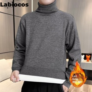 Labiocos Áo Len Nam Thu Đông Cổ Cao Cổ Lông Cừu Màu Trơn Dệt Kim Đáy Áo Sơ Mi Giữ Ấm Bên Trong Trận Đấu