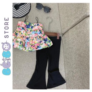 Bộ áo hoa cúp ngực đang hot và quần ống loe cho bé gái siêu đáng yêu thoải mái diện hè