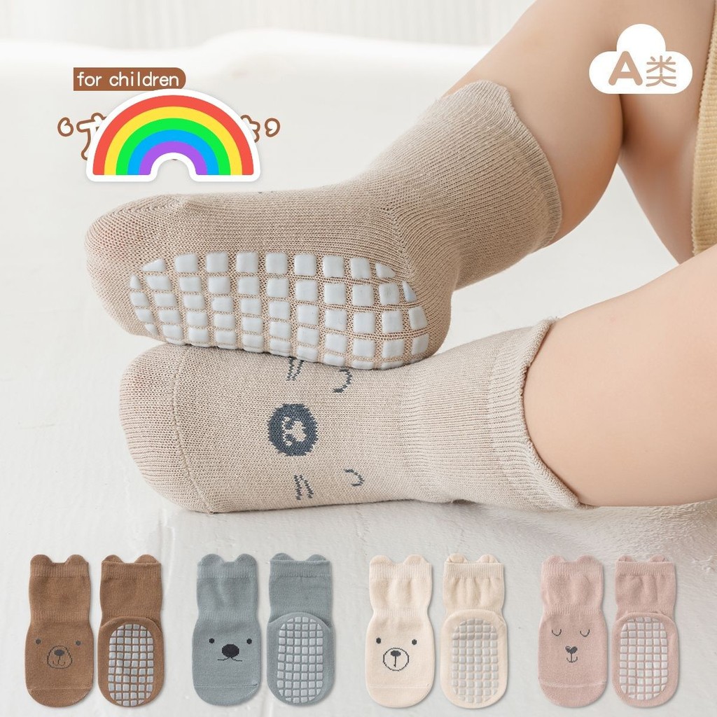 Tất chống trơn trượt họa tiết gấu cho bé từ 0-3 tuổi, tất chống trơn trượt cho bé trai bé gái