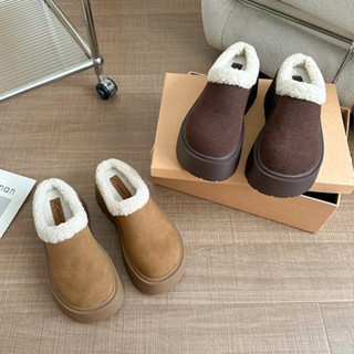 Dép lê cao gót sang trọng da lộn mùa đông PU một bàn đạp nhẹ thời trang trẻ trung cổ điển chống trượt tăng chiều cao lười giày Muller giá sỉ nhà máy