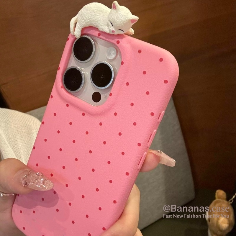 Iphone 16 15 14 13 12 11 Pro Max X Xr Xs Max Ốp Điện Thoại 3D DIY Mèo Màu Kẹo Tròn Chấm Da Mềm Ốp Lưng