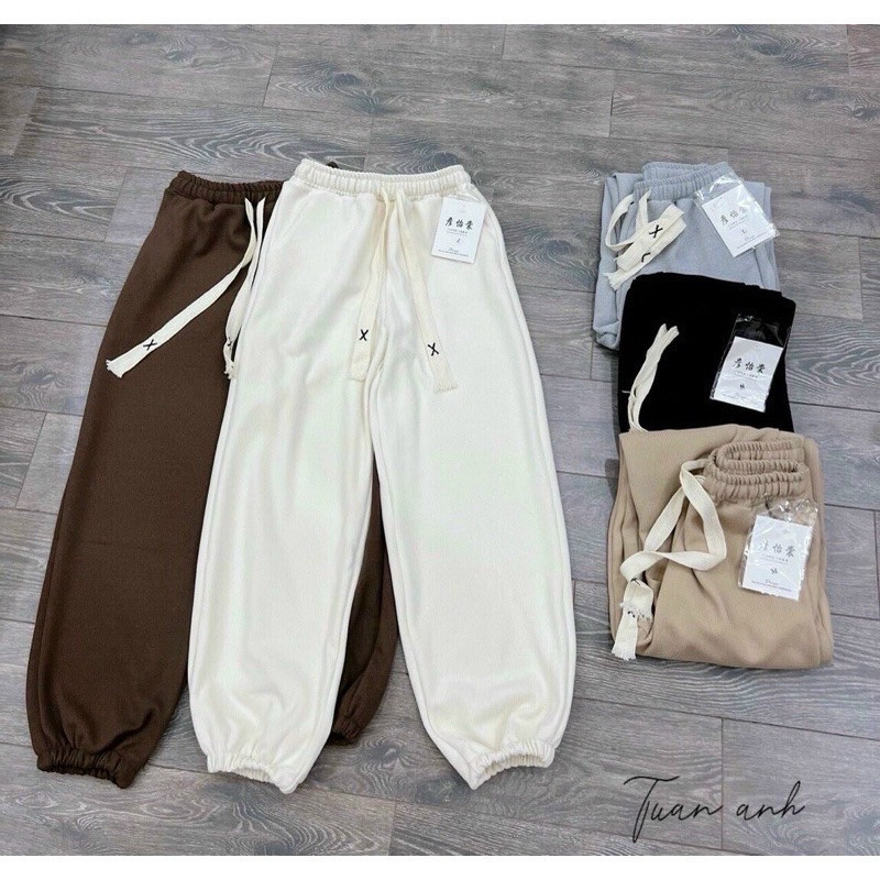 Quần Jogger Nữ Nỉ  Tăm _Quần jogger nữ phom rộng bo gấu chất nỉ tăm dày dặn thu đông