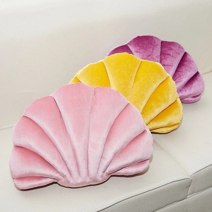 Gối Tựa Hình Vỏ Sò Bằng Nhung WHITE SILK TREE Cao Cấp Ergonomic Pillow