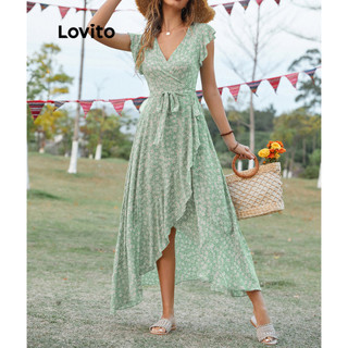 Đầm hoa Lovito họa tiết hoa nhí phong cách Boho cho nữ LNE31001 (Xanh lá lá nhạt)