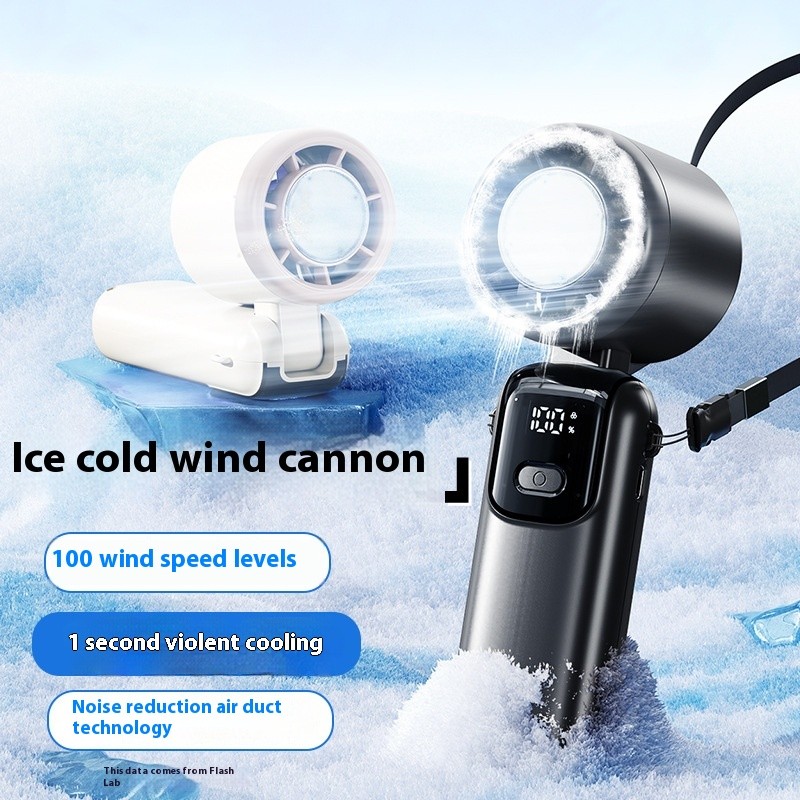 2025 Ice Cooling Portable Handheld Fan, USB-Powered, Digital Display, Folding, High-Speed, Violent T