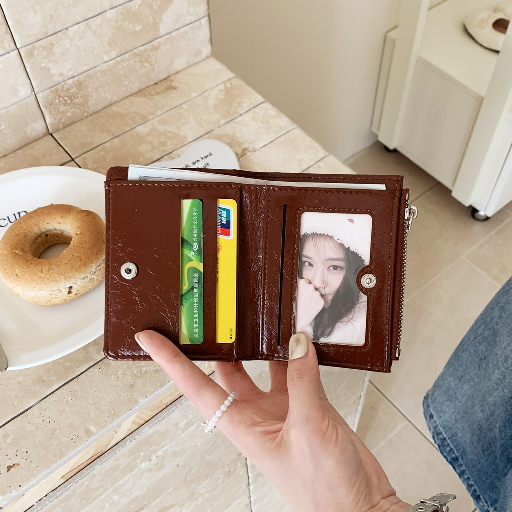 Có Thể Gập Lại Đơn Giản Phong Cách Ngắn Da PU Nữ Ví Khóa Đa Năng Đa Năng Hộp Đựng Tiền Xu