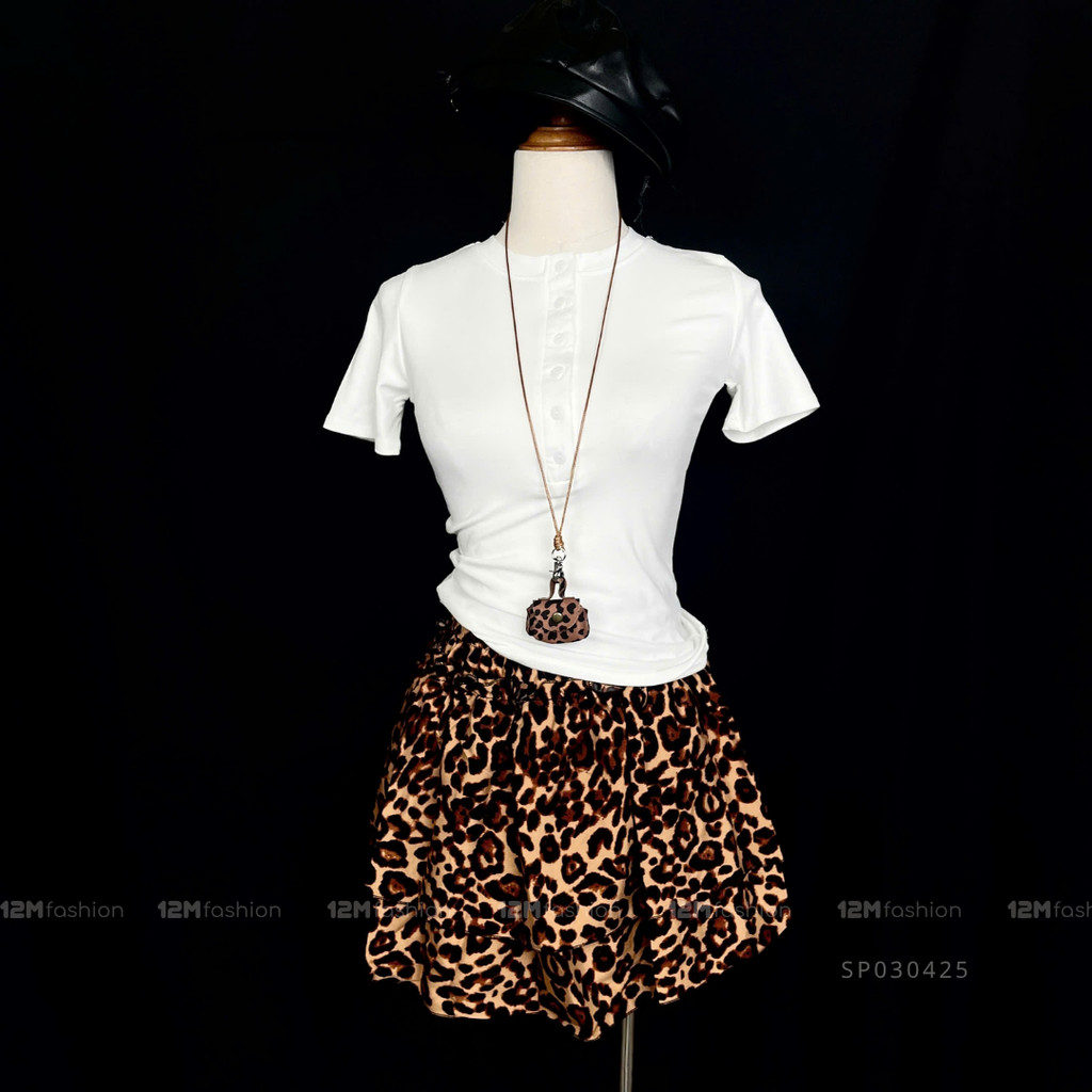 Chân váy da báo tầng xòe phù hợp cô nàng cá tính _ 12M fashion