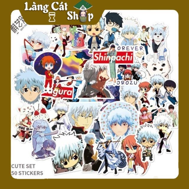 Miếng dán Sticker Anime Manga Gintama (Linh Hồn Bạc) trọn bộ 50 hình - In rõ ràng sắc nét khó tróc