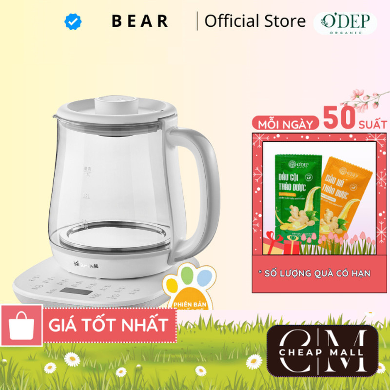 [Bản Quốc Tế] Ấm siêu tốc Bear 1.5 Lít 800W pha trà đa năng Chính hãng, giữ ấm 12 giờ YSH-D15V7 - CH