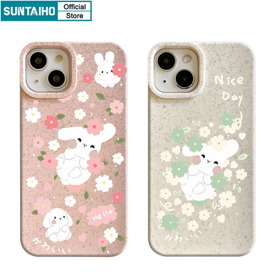 Suntaiho Thẩm Mỹ Dễ Thương Vỏ Hoa Họa Tiết Thỏ Ốp lưng Iphone 15 14 12 13 11 Pro Max IP 7 8 Plus Iphon X Xs XR Xs Max Silicone Mềm Cao Cấp Chống Sốc Ốp Lưng