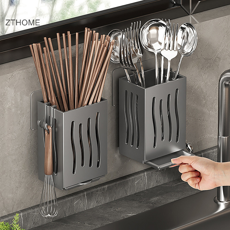 Zthome 1 Miếng Dụng Cụ Nhà Bếp Giá Đỡ Chop Thoát Nước, Hộp Bảo Quản Dao Kéo Treo Tường Hoặc Độc Lập, Nhựa HOT