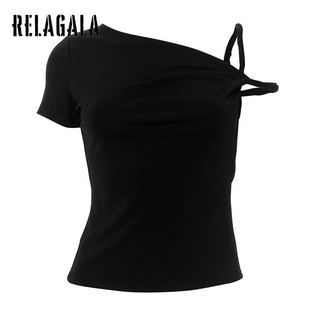 RelaGala Nữ Mới Phong Cách Màu Trơn Vai Gợi Cảm Kink Bất Đối Xứng