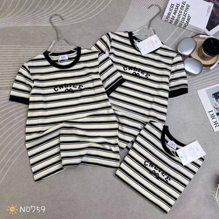 Áo thun nữ tay ngắn cổ tròn kẻ sọc chữ CNLIEE nơ hàng Quảng Châu, áo phông mùa hè form vừa chất cotton mát đẹp 0759 2
