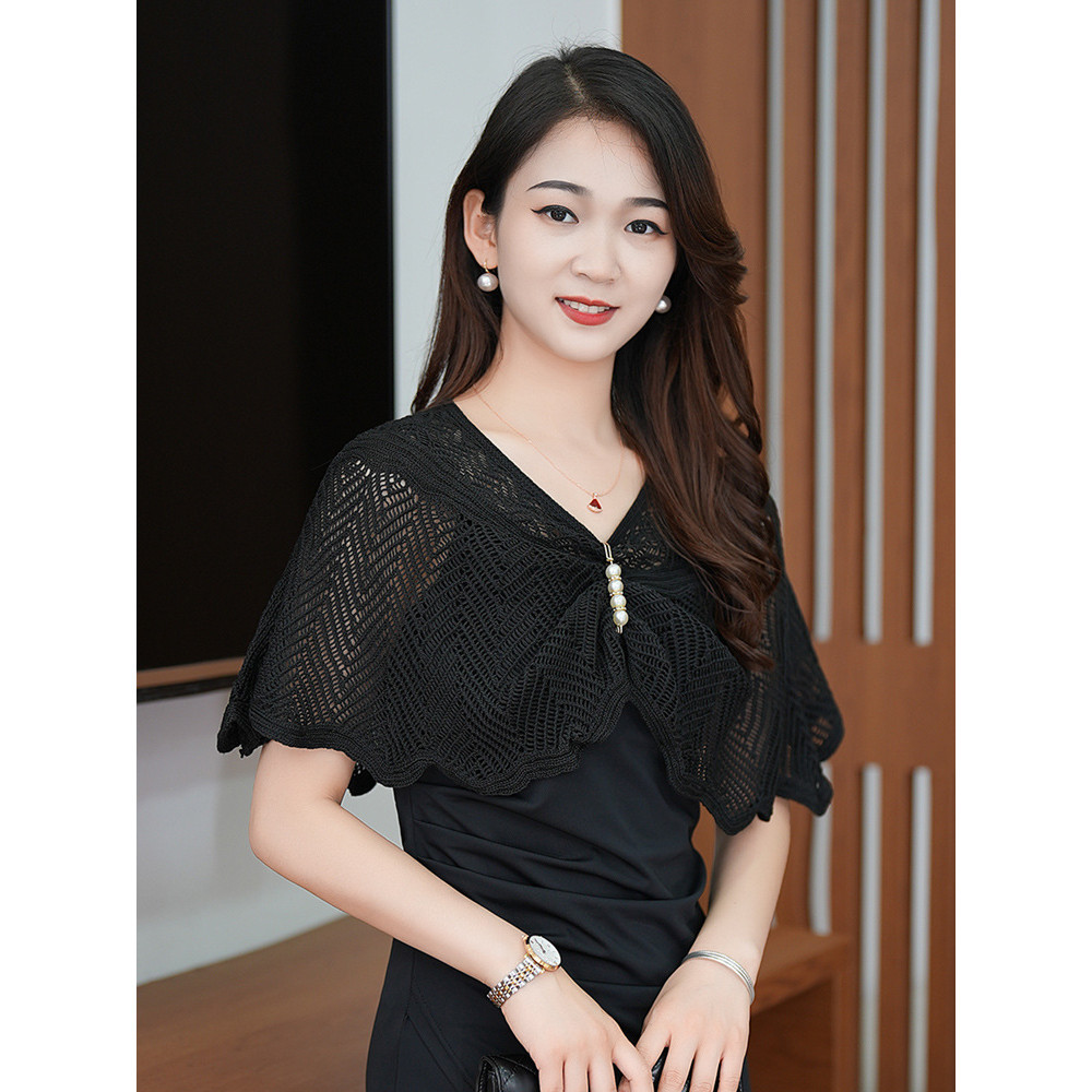 Khăn choàng dệt kim chui đầu kiểu mỏng nữ mùa hè khăn choàng lụa băng chống tà váy hai dây phối bên ngoài mẫu ngắn dễ phối | BigBuy360 - bigbuy360.vn