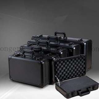 Kích thước lớn hợp kim nhôm đen hộp dụng cụ thiết bị an toàn dụng cụ hộp dụng cụ chống tác động ốp lưng khóa bảo quản