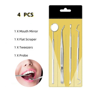 4 Dụng cụ làm sạch răng bằng thép không gỉ Dụng cụ làm sạch gương nha khoa Nhíp Cạp Máy làm sạch răng Khám nha khoa Bộ chăm sóc răng miệng