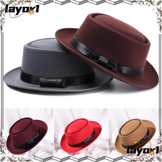 Layor1 Fedora Mũ Vintage Nam Nữ Len Flat Top Đầm Khiêu Vũ Tiệc Sân Khấu Biểu Diễn Panama