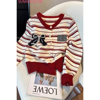 SUNNYCOLOR áo len cardigan áo khoác cardigan Fashion Hàn Phong Cổ điển Minimalist WMJ248047E 32Z240809