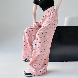 Quần dài nữ lưng chun in nơ chất đũi gió nhăn - NS339