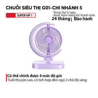 Quạt Mini Để Bàn Tích Điện Với 4 Cấp Độ Gió, Kèm Đèn Nhỏ Gọn️, Gấp Gọn