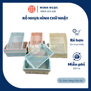 Rổ vuông hoa Việt Nhật 4 size (3455/3456/3457/3458), Khay chữ nhật đựng rau củ, đồ dùng học tập