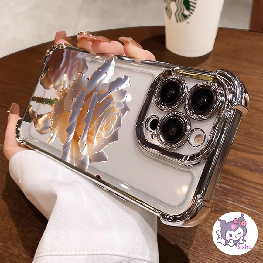 Tương thích cho IPhone 16 11 XR 15 14 13 12 Pro Max 7 8 Plus SE 2020 X Xs Max Vỏ bảo vệ ống kính túi khí bốn góc sang trọng Epiphyllum tươi Vỏ nhựa nâng cao