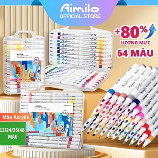 【Aimilo Bút Sơn Acrylic Marker  THÊM 80% MỰC - 12/24/36/48 Màu Tô Trên Mọi Chất Liệu DIY Vẽ Giày Vải Chai Thủy TInh