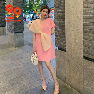 Đầm Nơ Lớn Tay Ngắn Cổ Chữ v Thiết Kế Niche Cảm Giác Mùa Hè 2022 Phong Cách Mới Thời Trang Tính Khí Cao Cấp Cảm Giác Đầy Đủ