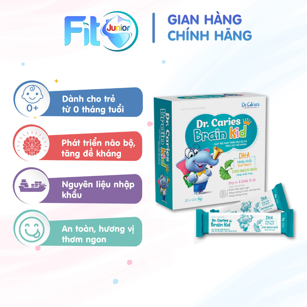 Cốm Bổ Não Cho Trẻ Chậm Nói, Tự Kỷ, Rối Loạn Tăng Động Giảm Chú Ý Dr. Caries Fito Junior, 20 Gói
