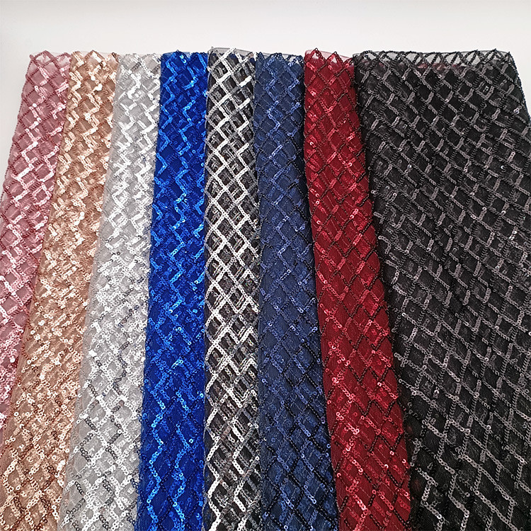 Vải đính hạt ca rô kim cương sequin 3cm, thêu sequin, vải thời trang, thêu sequin PET-1 yard