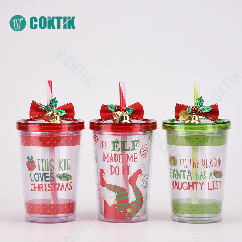 COKTIK 2024 Mới Châu Âu Và Mỹ Giáng Sinh Đôi Nhựa Ống Hút Cốc Chuông Quà Tặng Giáng Sinh Cốc unisex