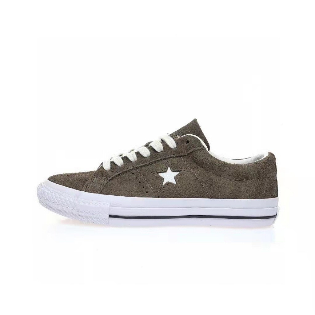 Converse One Star Giày đế bằng lưu hóa phiên bản cổ điển thời trang cổ điển Da Lộn Cổ thấp màu trắng nâu cổ điển Giày đế bằng lưu hóa