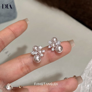 Bông tai Zircon ngọc trai hồng phong cách nhẹ nhàng kiểu Pháp