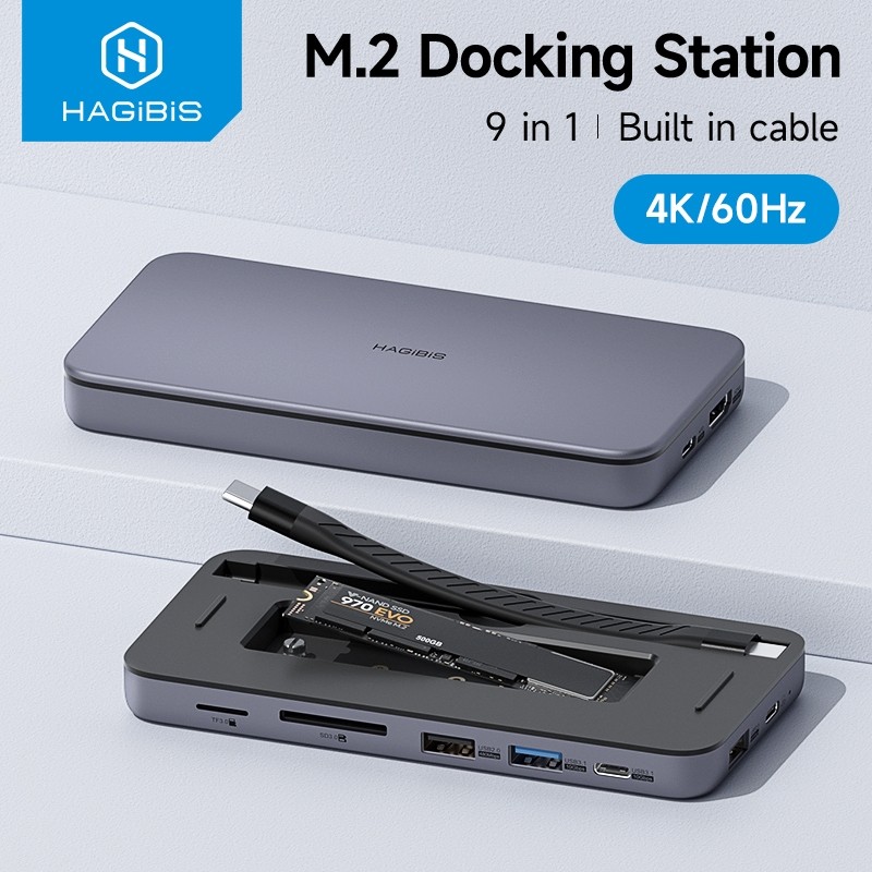 Hub Hagibis USB-C với Vỏ SSD M.2 Trạm Docking Type-C 2 trong 1 & M.2 NVMe SSD Vỏ ổ cứng gắn ngoài US