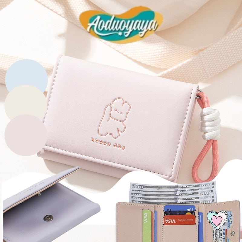 Ví Nữ In Hình Gấu Dễ Thương, Gập 3 Chiều Đa Năng - Chất PU Mềm Mại, Thiết Kế Ngọt Ngào Phong Cách Hàn Quốc